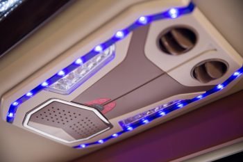 Interior ceiling lights and air vents of a 16-seater Felix Limousine van used for travel between Halong Bay and Ninh Binh