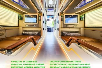 Luxurious VIP Royal 24 cabin bus interior with modern amenities from Hanoi to Sapa