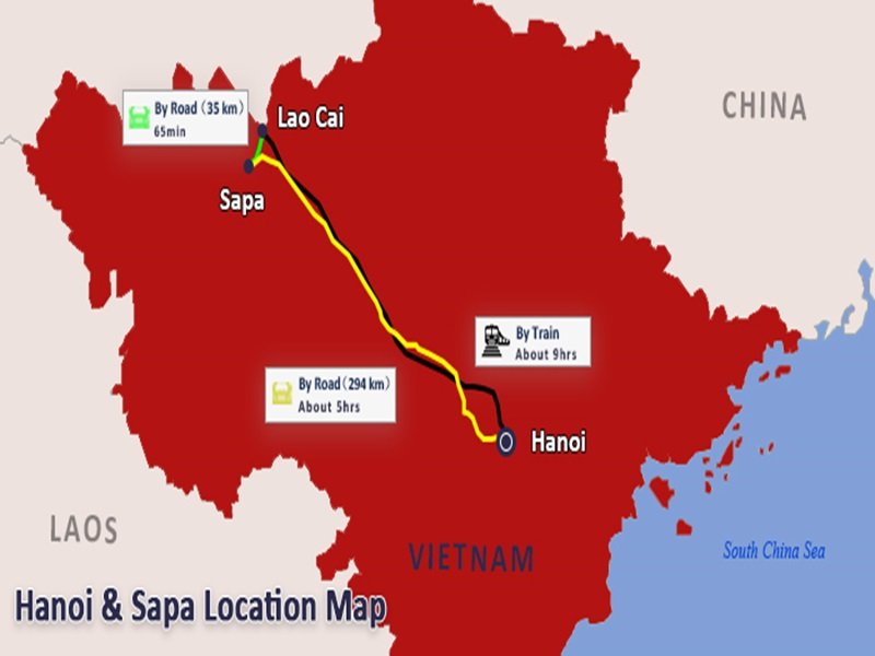 Route Map from Hanoi to Sapa