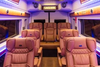 Luxurious Limousine van 10 seats interior with leather seats and modern amenities on the Sapa King Limousine company from Hanoi to Sapa